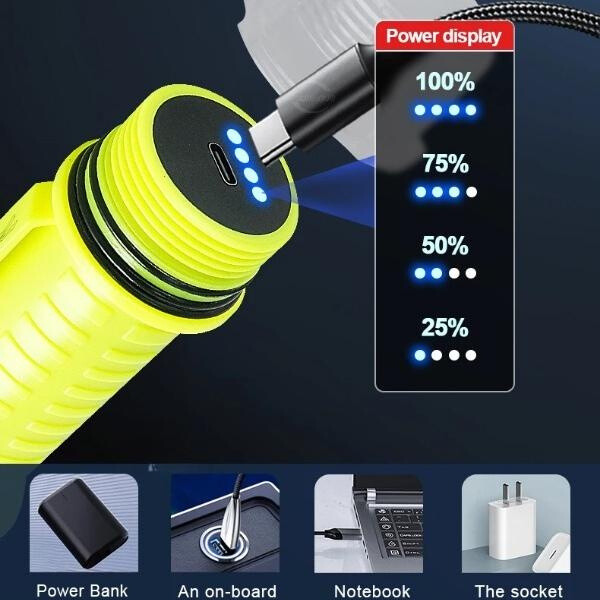 200000LM 2*P100 Diving Flashlight Professional Diving Torch Led Diving Light