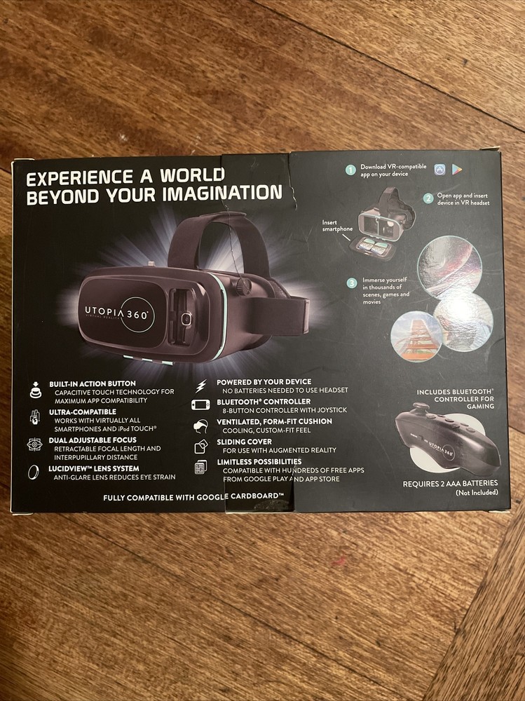 Utopia 360° Virtual Reality 3D Headset + Bluetooth Controller for smartphones