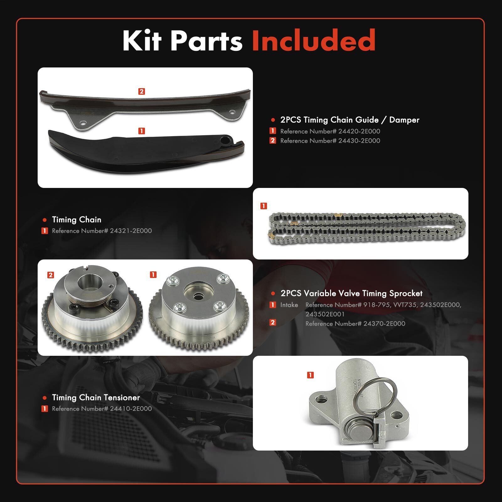 6x Engine Timing Chain Kit for Hyundai Elantra 2011-2013 Kia Soul 2012-2014 DOHC