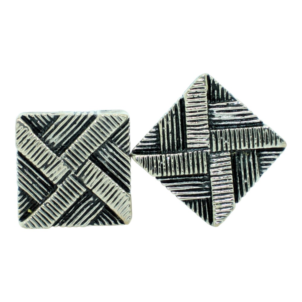 Silver Black Square Patterned Cufflinks
