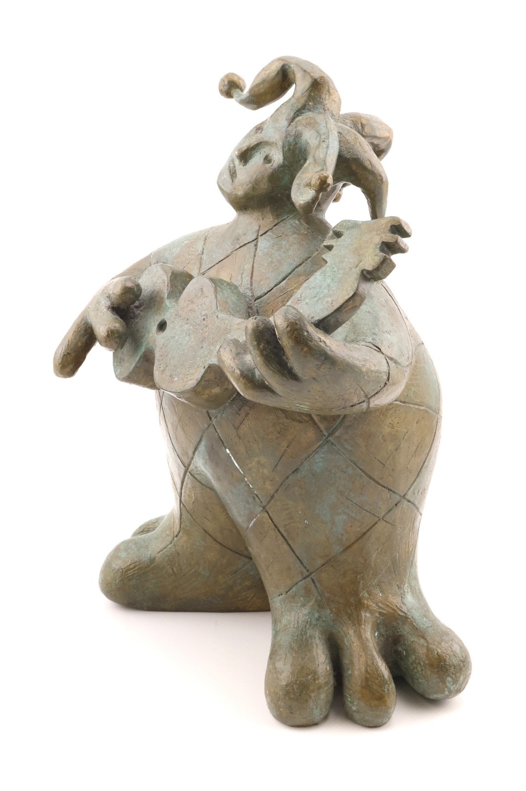 Lino Chavez Bronze Jester Harlequin Guitar Sculpture MCM