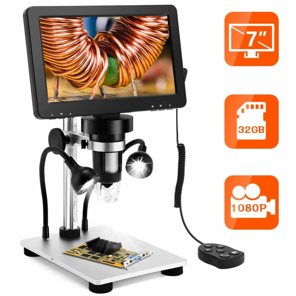 TOMLOV DM9 7" LCD Digital Coin Microscope 1200X 12MP Soldering Microscope Camera