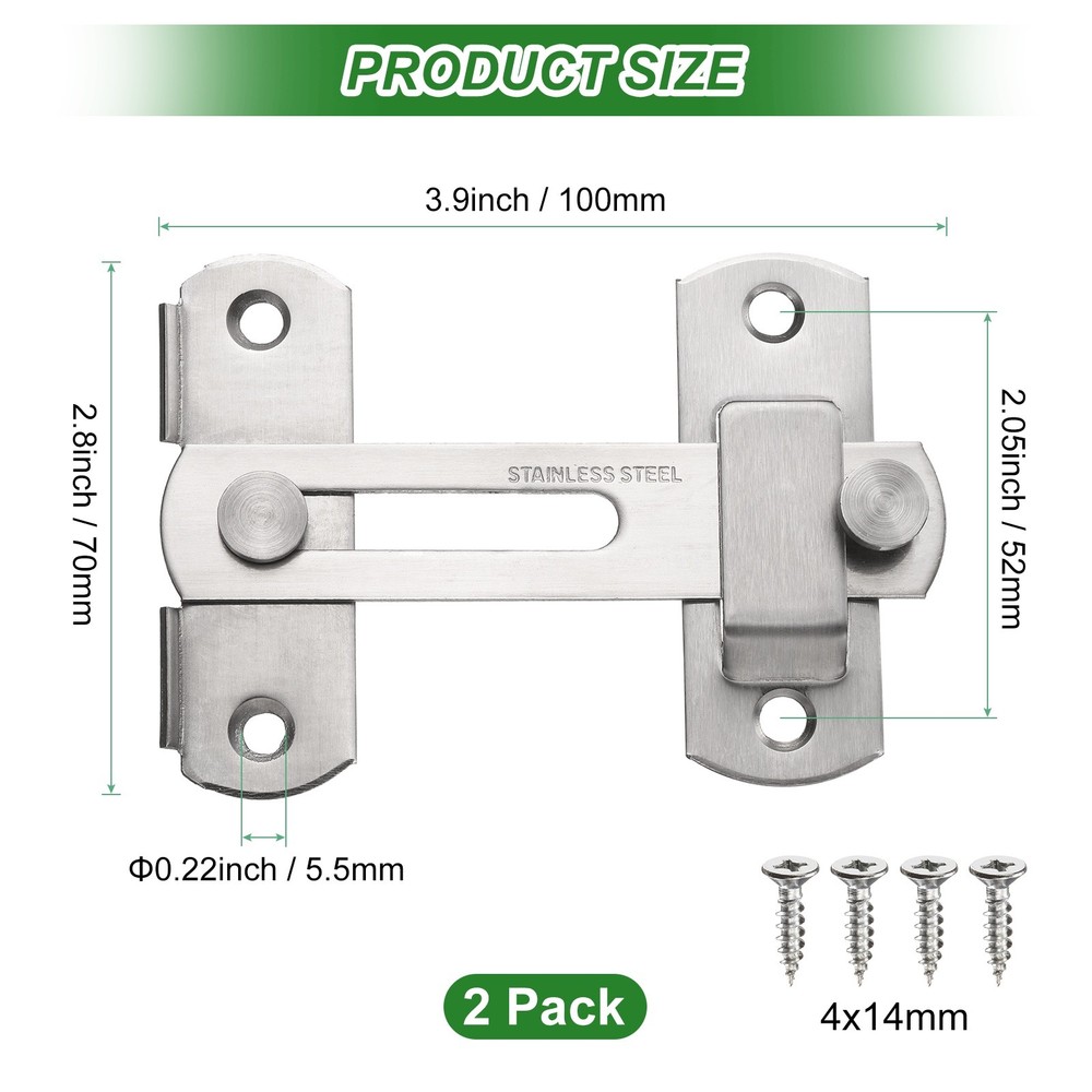 2-Pack Flip Latch Gate Latch, 4" Flip Sliding Barn Door Lock [Brushed Silver]