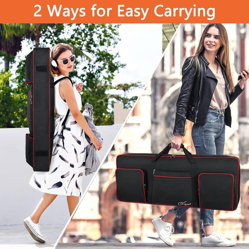 61 Key Keyboard Case with Adjustable Straps & 3 Storage Pockets, Black/Red