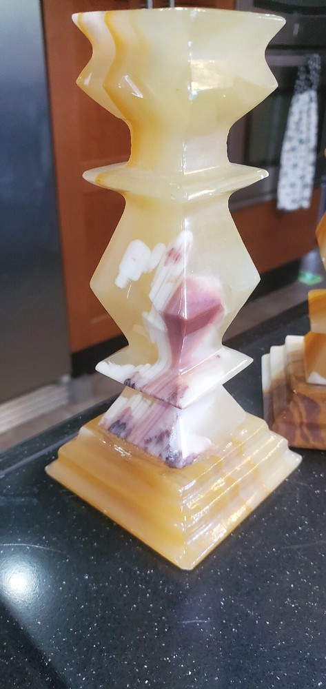Pair Vintage Marble Stone Candlestick Holders Marble