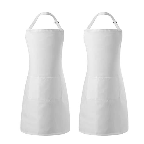 Pack Adjustable Bib Apron, Waterdrop Resistant Aprons with 2 Polyester-white
