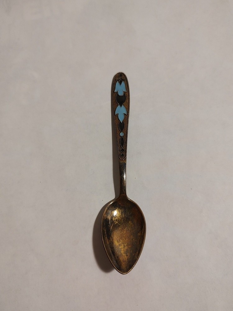 Antique Russian Enamel Silver Spoon with Soviet Hallmarks 875