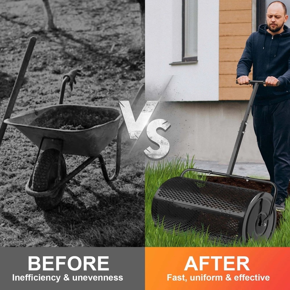 16" Lawn Compost Spreader Peat Moss Roller, Roller Spreader Adjustable Handle