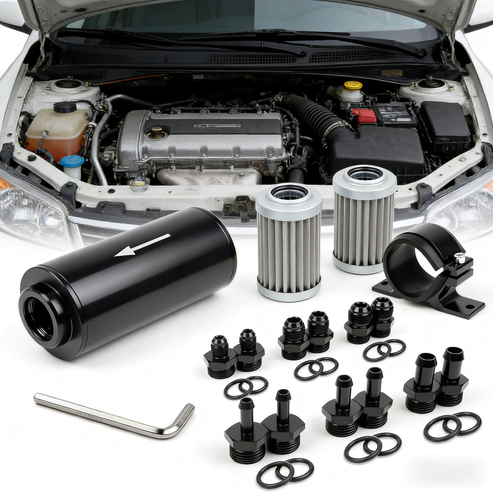 10 Micron Inline Fuel Filter with 6AN 8AN 10AN Fitting Adapter+ Filter Element