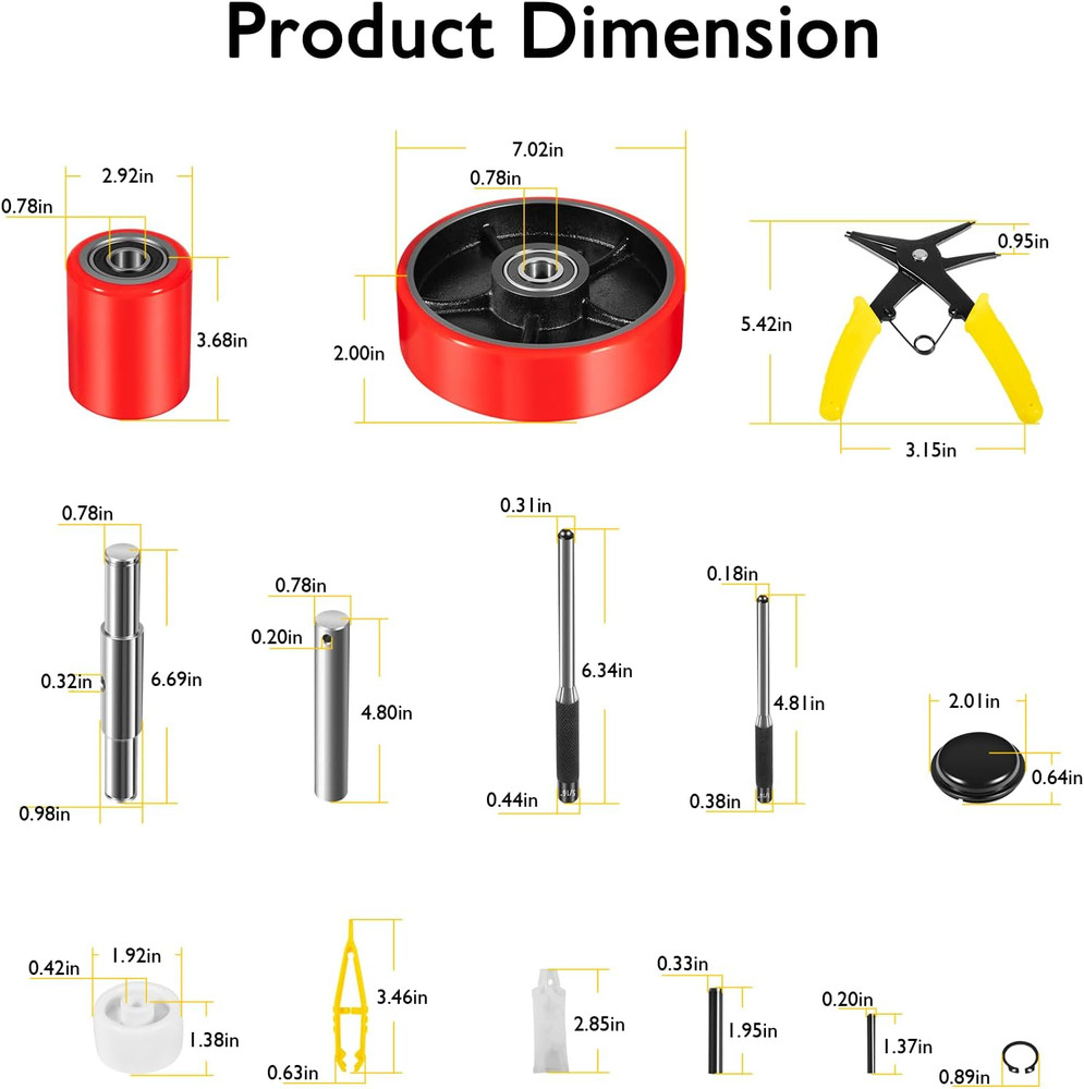 Pallet Jack Wheel Kit - Complete Set with Red Polyurethane Components