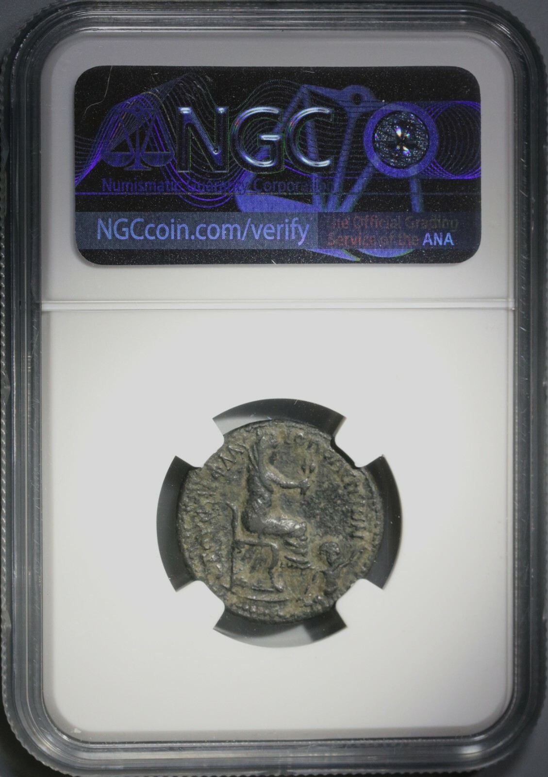 82 NGC VF Domitian Cilicia Flaviopolis Tyche Seated River God AE23 (20080302C)
