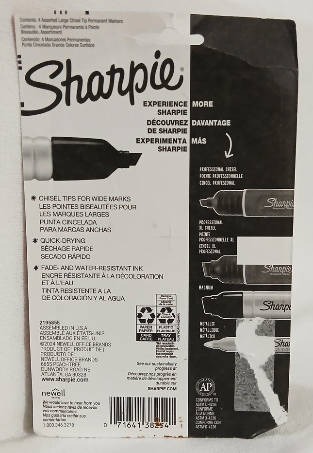Large Sharpie Permanent Markers, Chisel Tip, Classic Colors, 4 Count Home Office