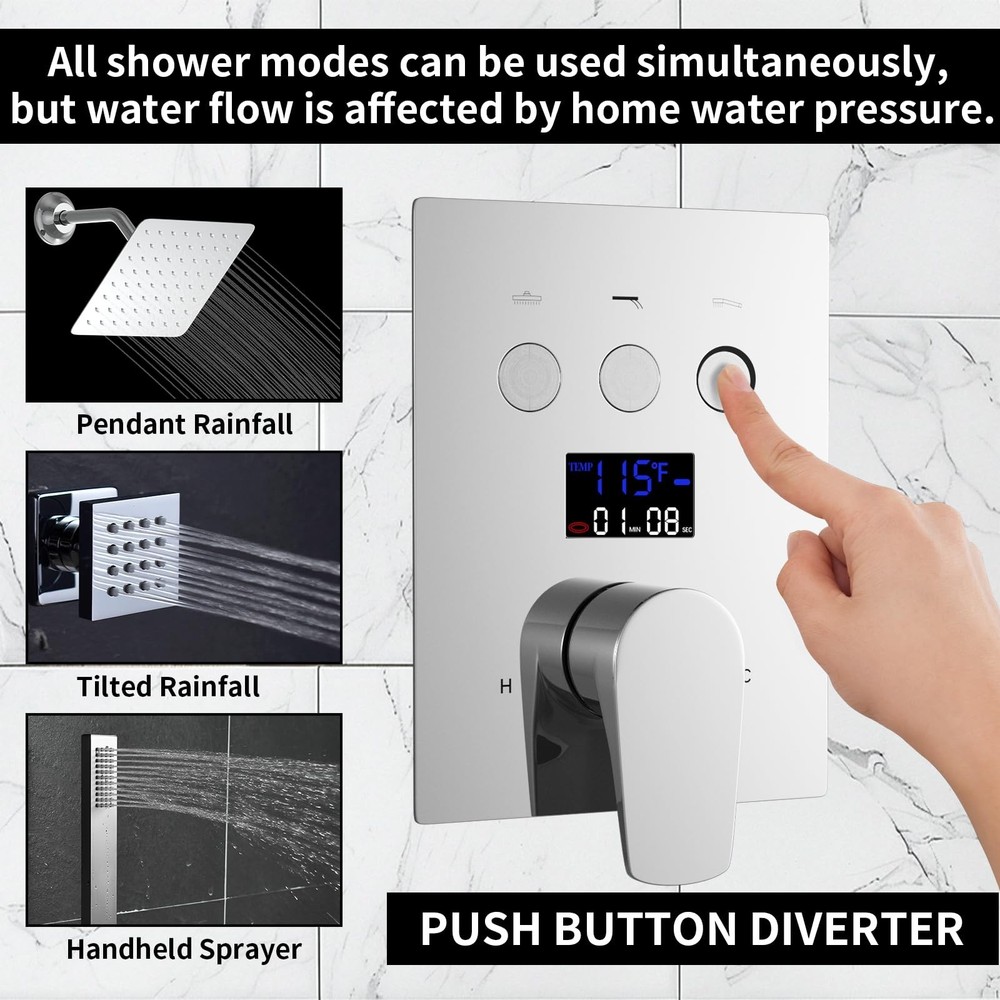 Bathroom Rainfall Shower System Wall Mount 8 Inch Shower Head With Handled Sp...