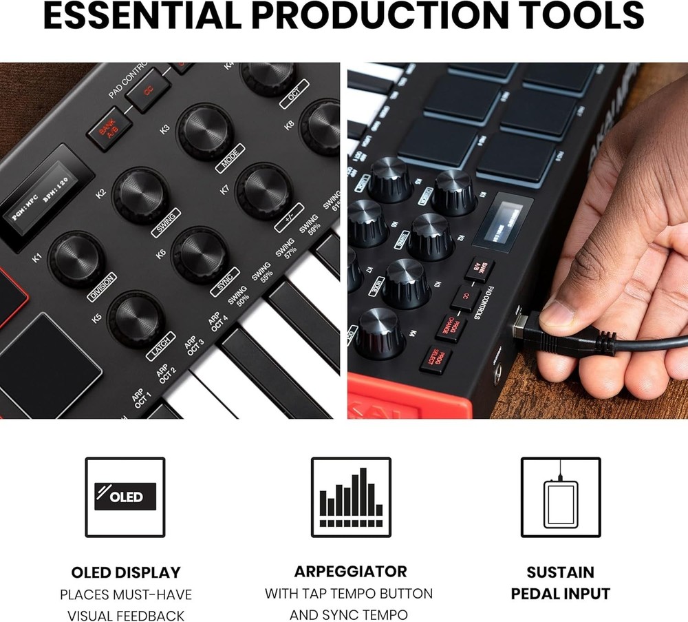 MPK Mini MK3 25 Key USB MIDI Keyboard Controller With 8 Backlit Drum Pads, 8 ...