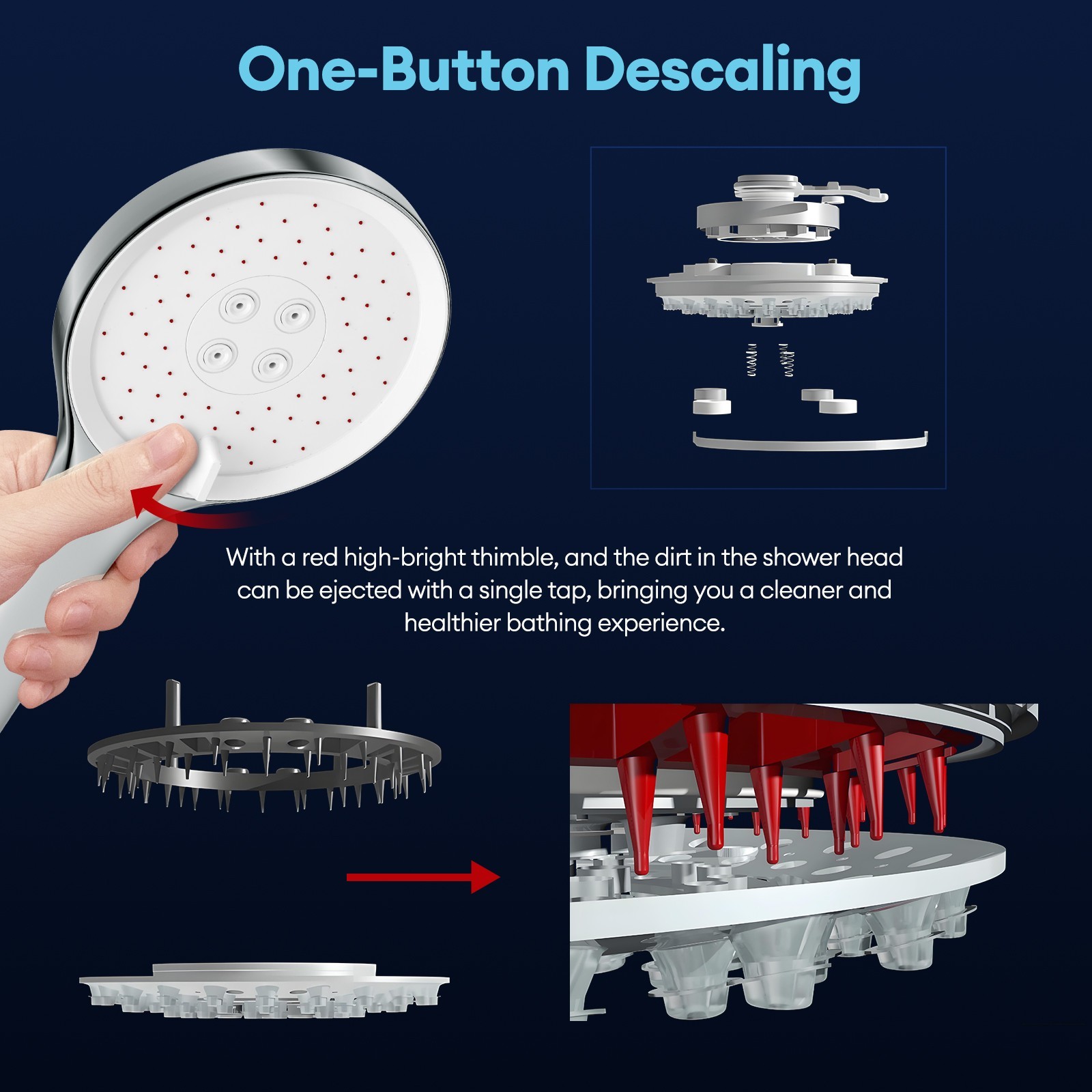 JOMOO High Pressure Handheld Shower Head,3 Modes, One-Button Descaling, 71" Hose