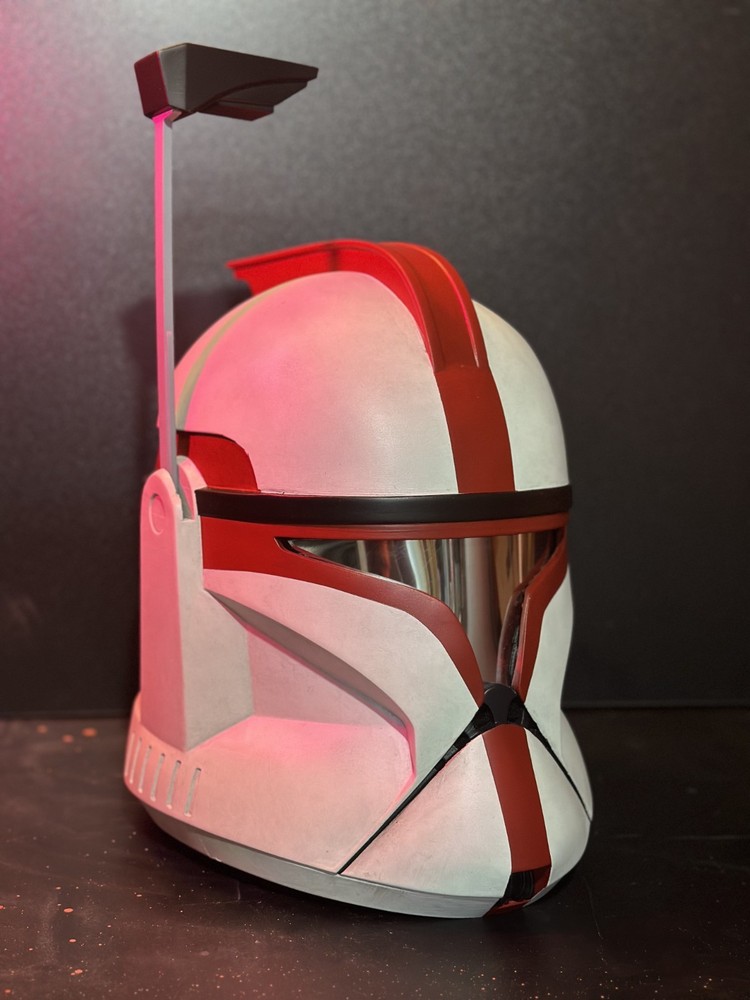 Red Phase 1 Clone Commando Helmet - Custom Finish - Sanded, Painted, Weathered