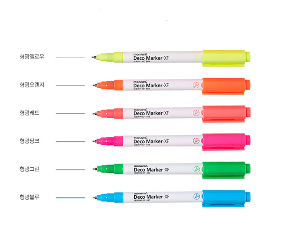 MONAMI Deco Marker 463 Water Based Marker 6pcs SET Basic / Fluorescent / Metal
