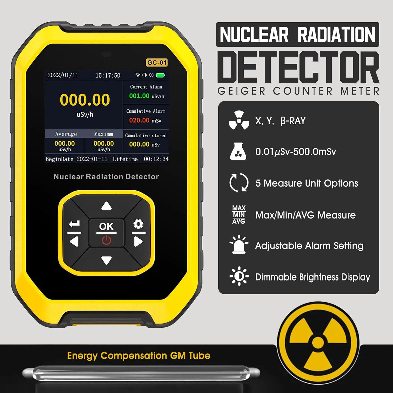 Portable Nuclear Radiation Detector GM Geiger Counter Tube β γ X-Ray Dosimeter