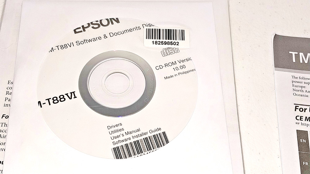 EPSON TM-T88VI Receipt Printer Software & Documents Disc v10.0, Drivers & Manual