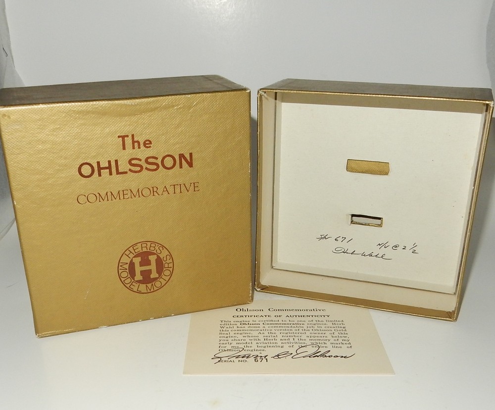 Herb Wahl Ohlsson Commemorative .56 Spark Ignition Model Airplane Engine