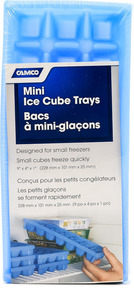 Camco Stackable Mini Ice Cube Trays Compact Spaces 2 Pack Blue