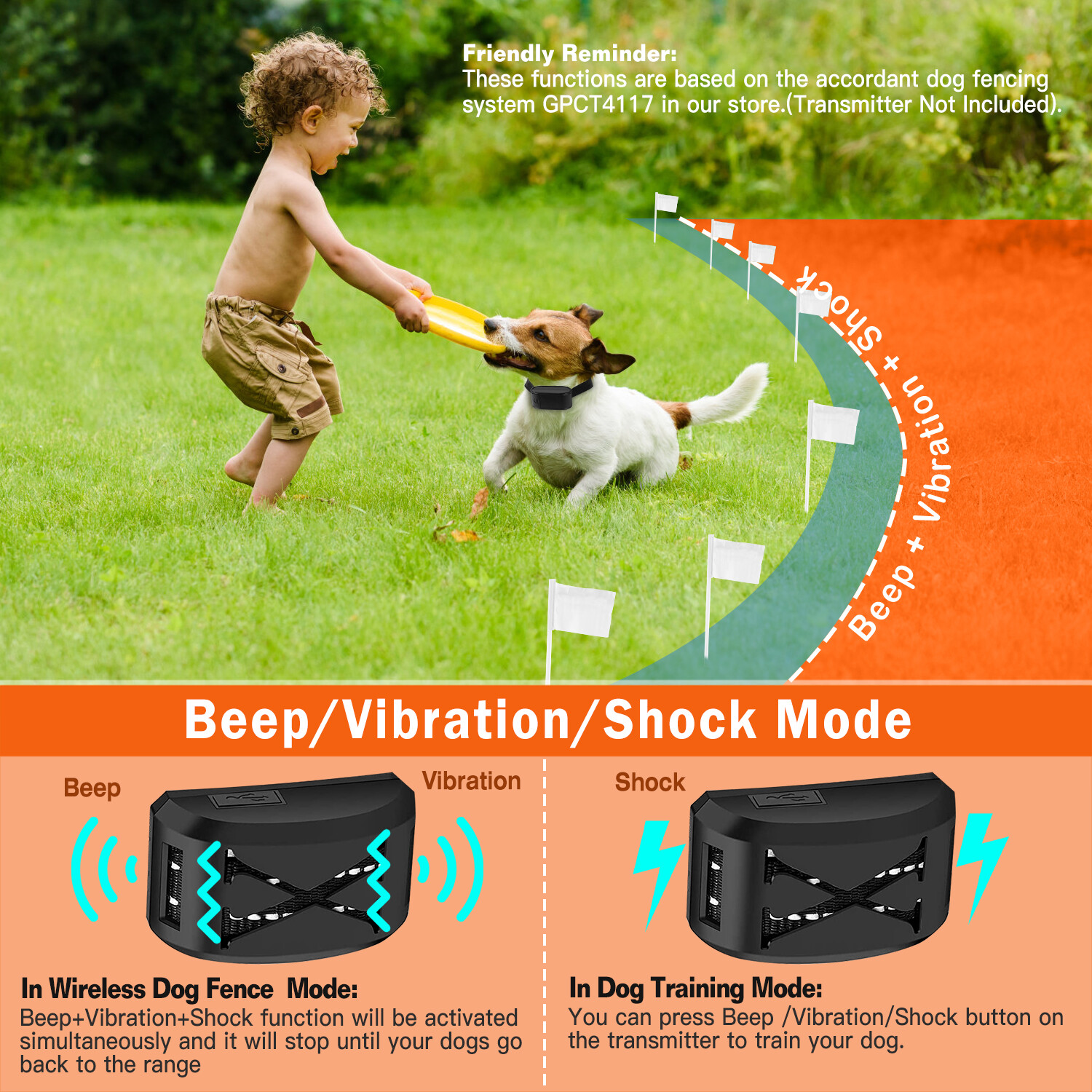 Electric Fence for Dogs 2 in 1 Wireless Dog Fence Collar Pet Containment System