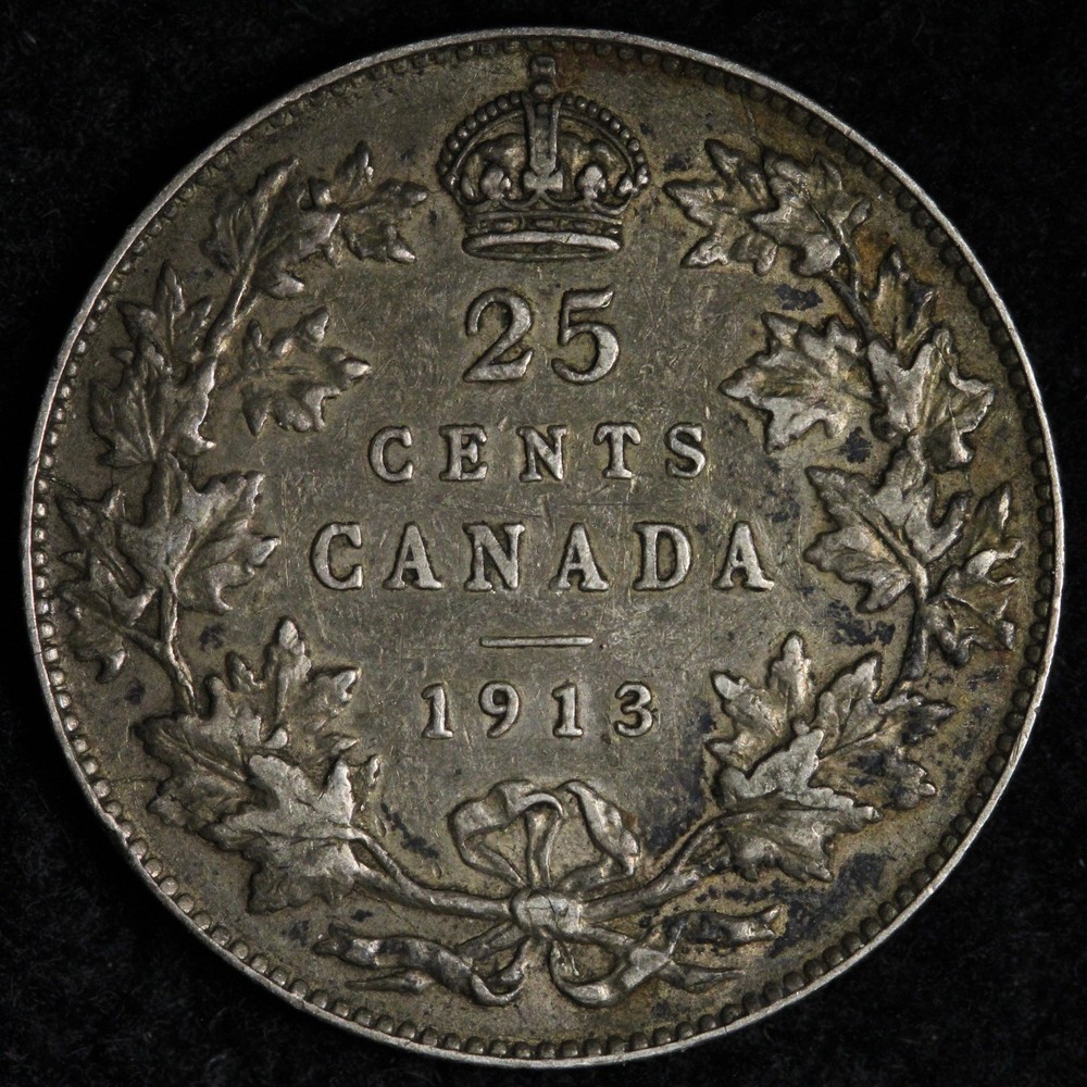 1913 Canada SILVER Twenty Five Cents XF+ E335 ARTCH