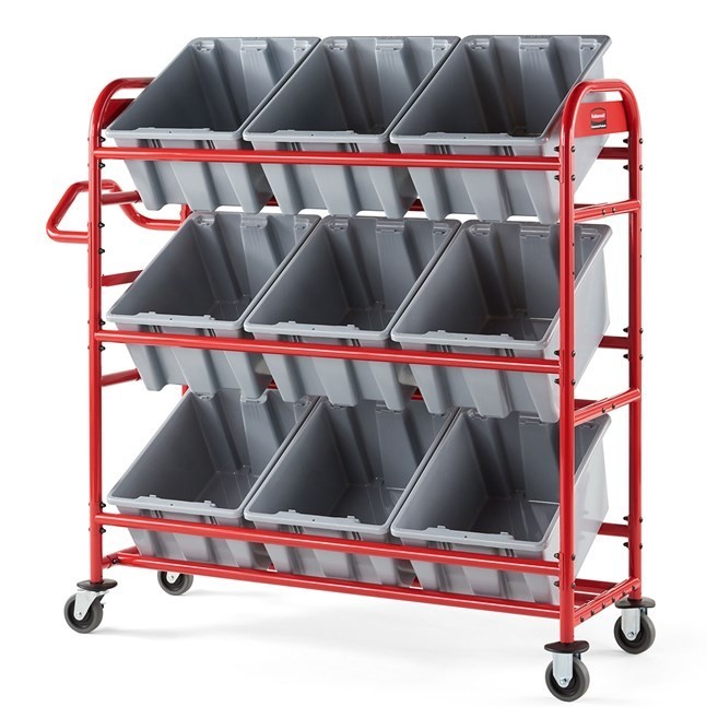 Rubbermaid Tote Picking Cart with Angled Shelves - Red - 2144269