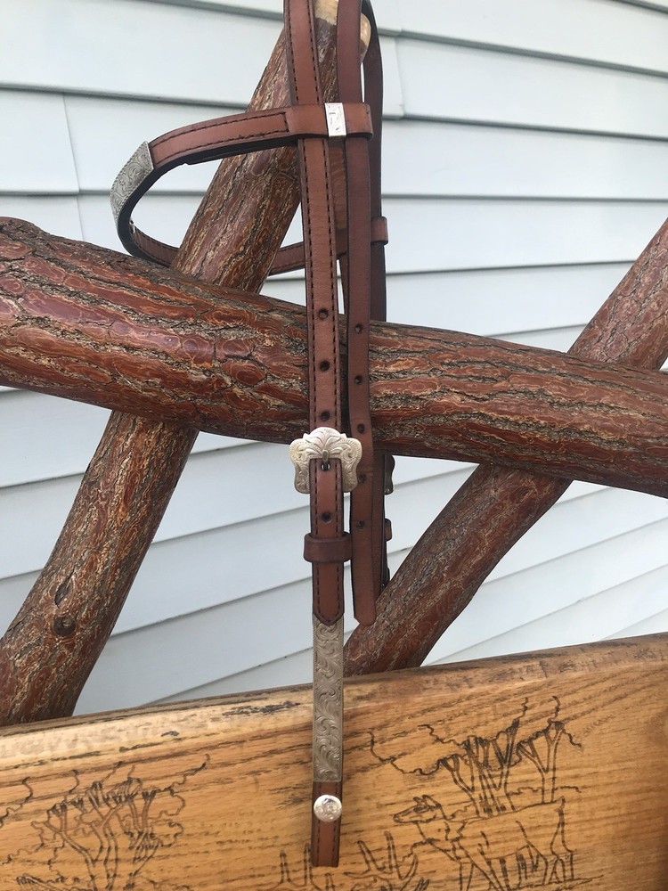 QUALITY USED CUSTOMED WESTERN LEATHER STERLING SILVER HEADSTALL