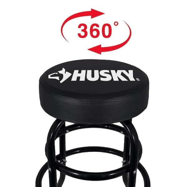 Shop Stool 360° Swivel Seat 29" Workshop Garage Bar Chair Cushioned Black
