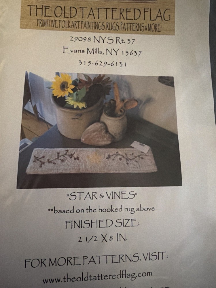 The Old Tattered Flag Punchneedle Pattern Star & Vines Primitive