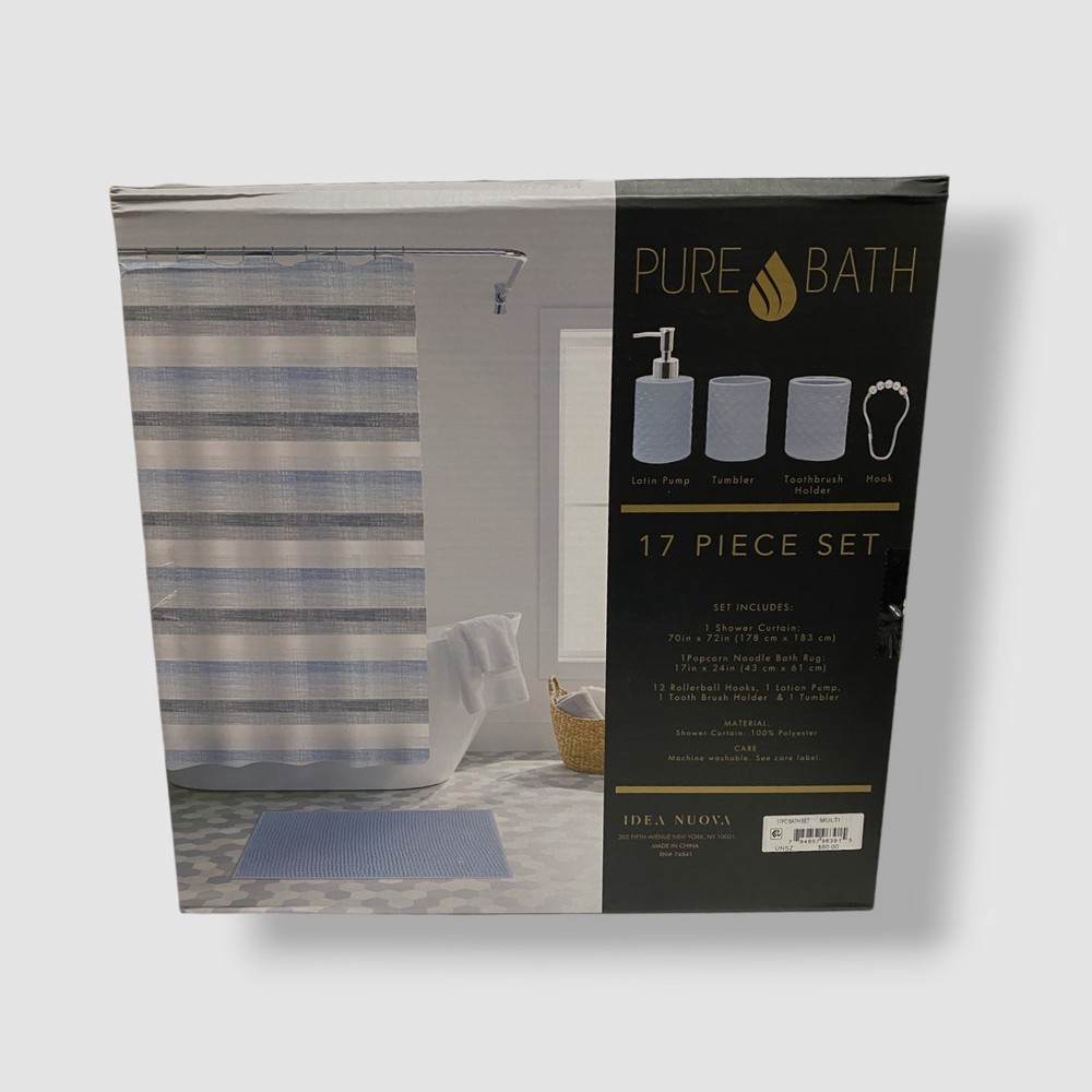 Pure Bath Blue Chambray Stripe 17-Pc. Bath Set