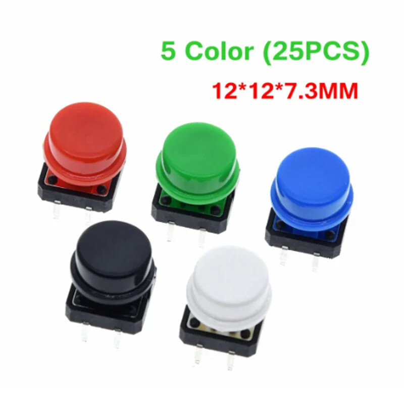 25pcs Tactile Push Button Switch Momentary Micro switch button + 25pcs Tact Caps