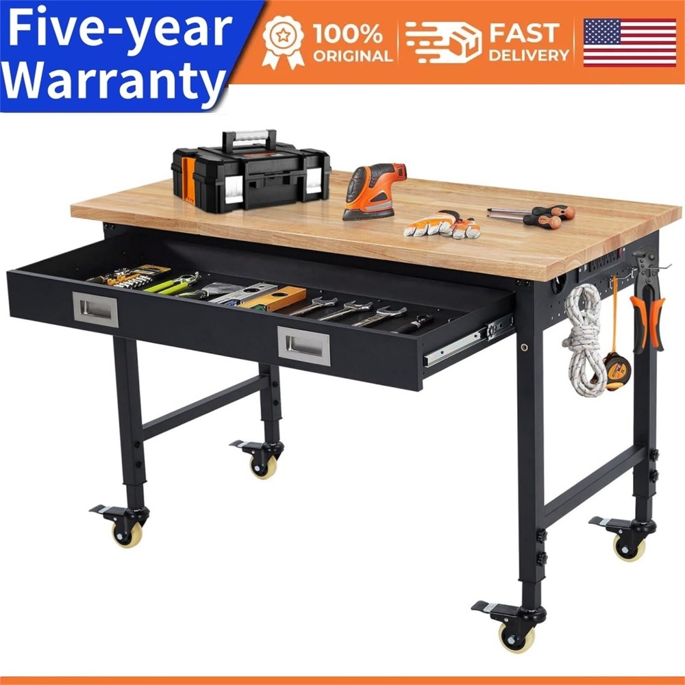 48" Adjustable Workbench for Garage Heavy Duty Worktable with Drawer 2000 LBS