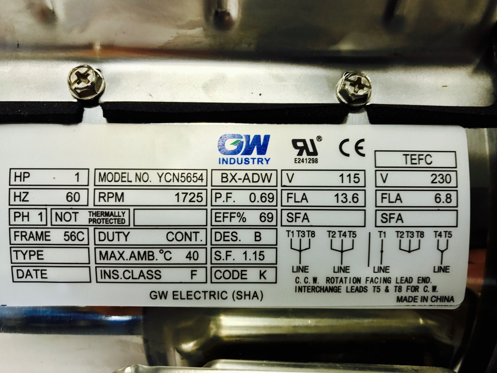 YCN5654BX 1 HP Stainless Steel Boat Lift Motor, 1725RPM,115/230V,56C with base