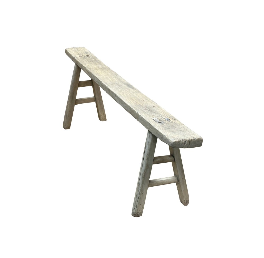 Raw Rough Wood Grain Rectangle Long Slim Stool Bench Side Table ws4641
