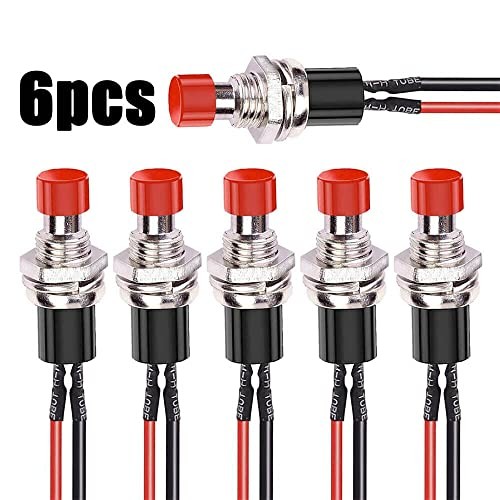 6PCS Mini Push Button Pre-Wired Momentary N/O Off-ON Switch Plug 12V 5AMP SPST
