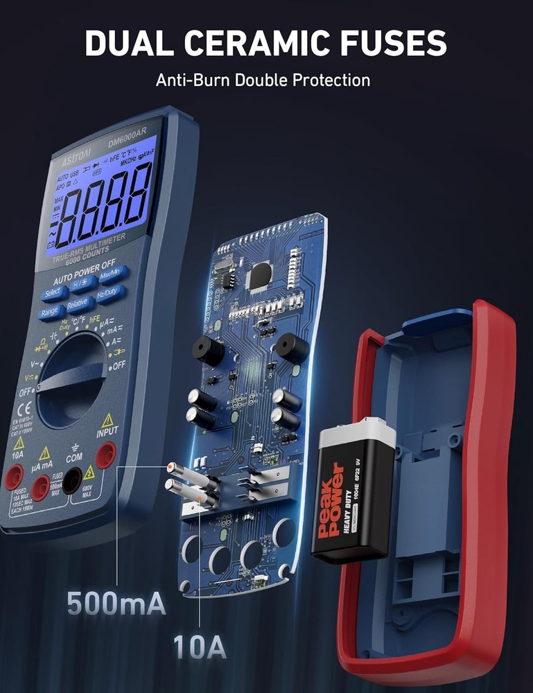 AstroAI Digital Multimeter and Analyzer TRMS 6000 Counts Volt Meter Blue