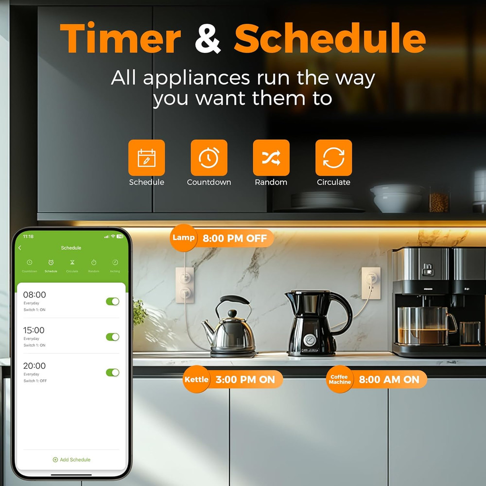Smart Plug, TESSAN Wifi Timer Outlet Compatible with Alexa and Google Assistant