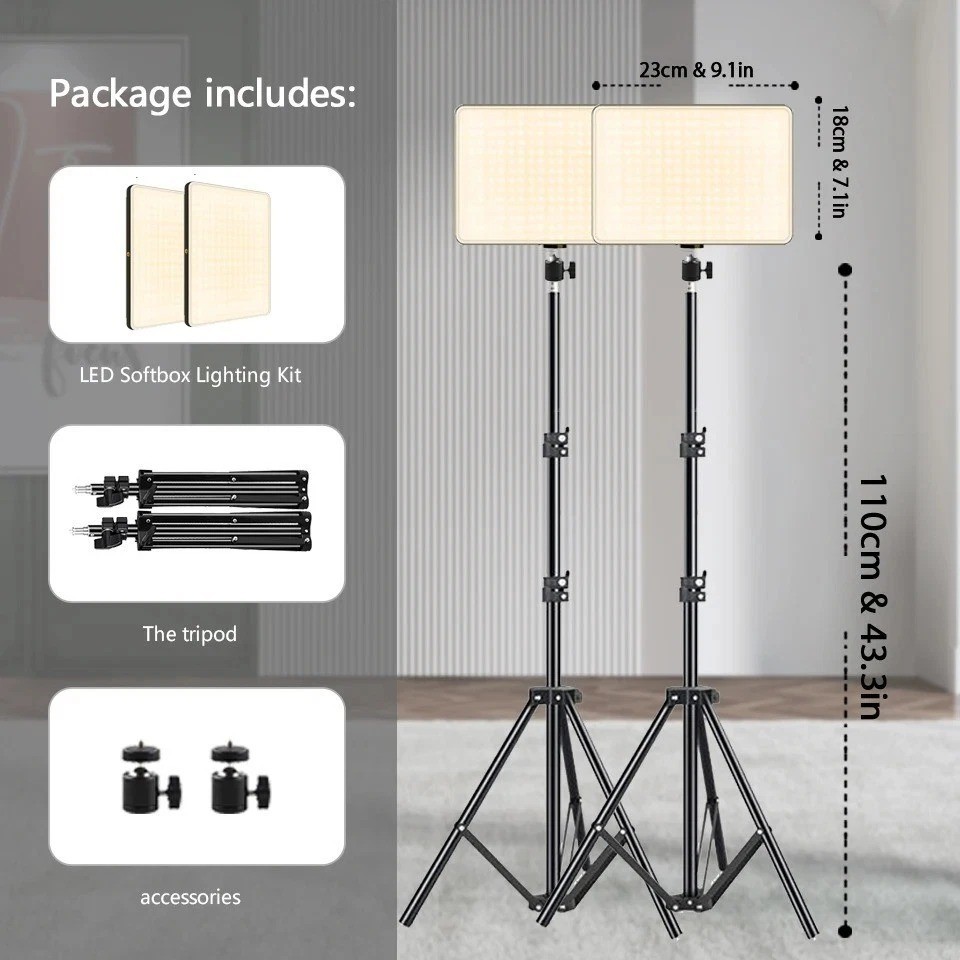 2-Pack LED Video Light Kit, NiceVeedi Studio Light, 2800-6500K Dimmable Photo