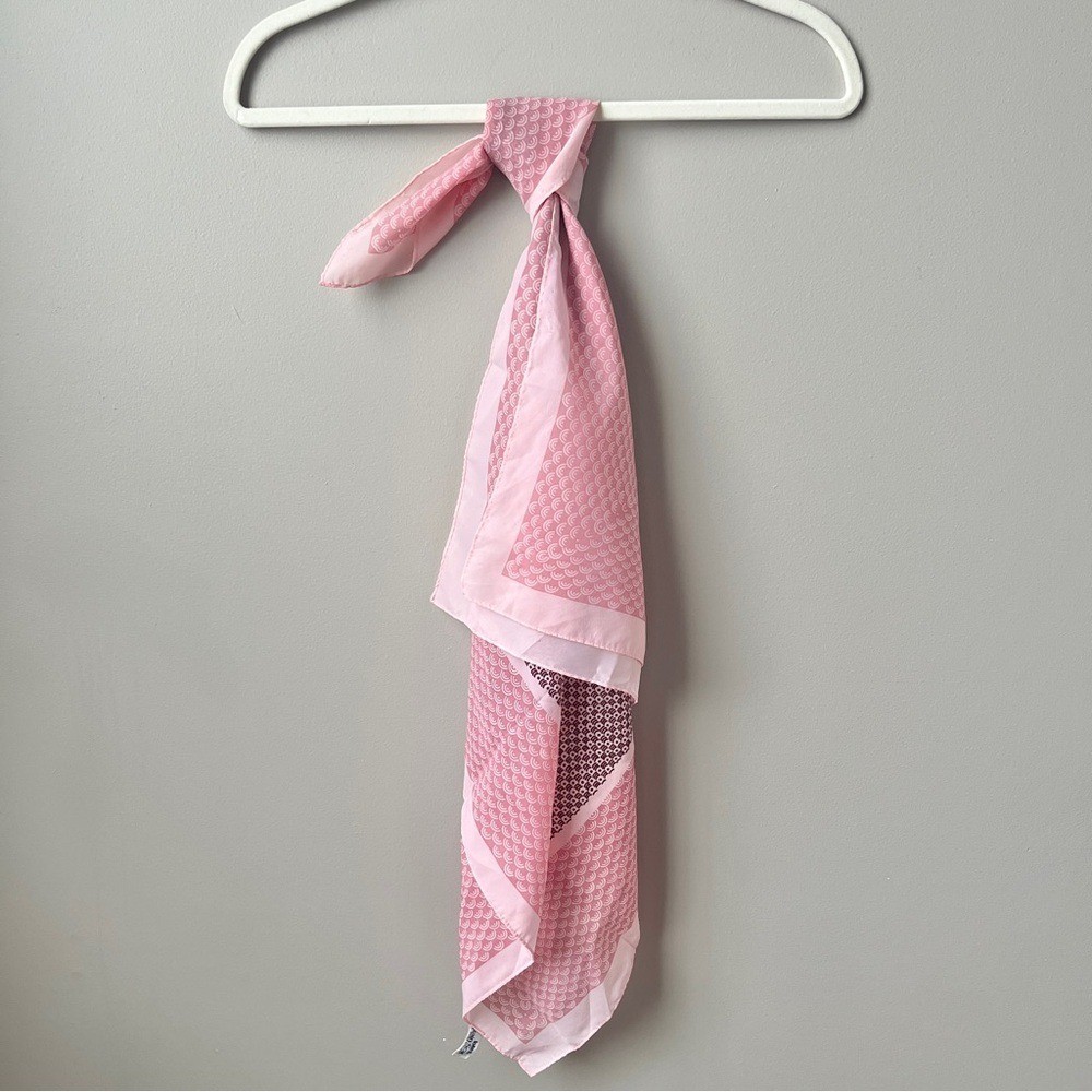 Vintage Scarf Square Retro Mod Feminine Spring Pink Burgundy Classic Office 70s