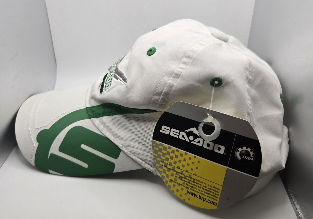 Team SEA●DOO White & Green Adjustable Hat w/Original Tag ~ 100% Polyester 🐬 🌊