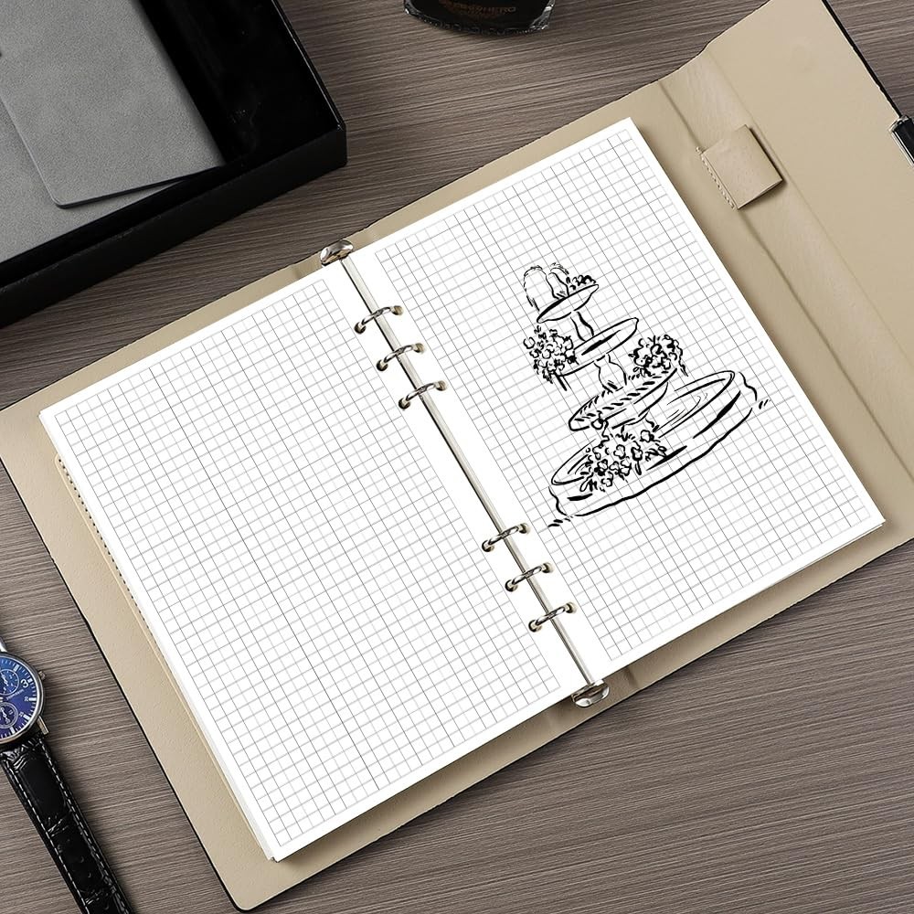 A5 Grid Refill Paper, 6-Hole Graph 100Sheets / Blue,Clear,White