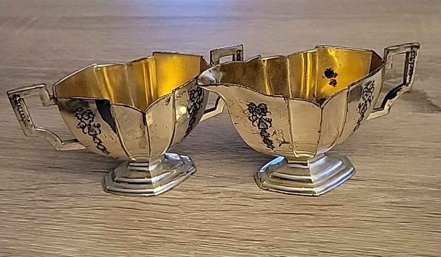 Vtg Art Deco Floral Silver Plated Sugar Creamer Set Marked Japan Read*See Pics*