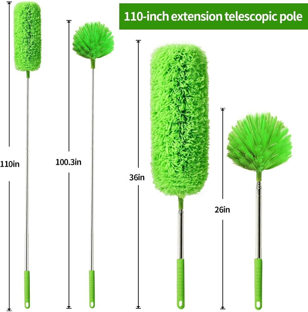 Cobweb Duster with Extension Pole, Washable Cleaning Duster Set with 2 Duster He