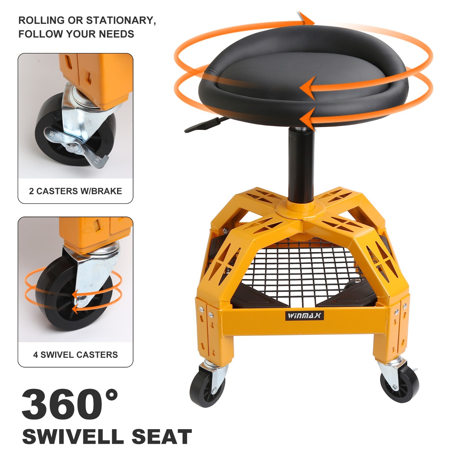 Adjustable height Padded Swiveling seat Garage Mechanics Roller Seat Stool Chair