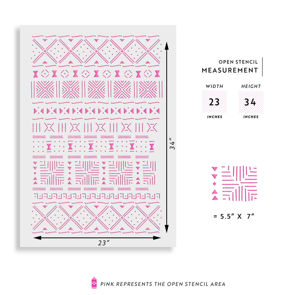 Mud Cloth Pattern Wall Stencil - Durable & Reusable Mylar Stencils