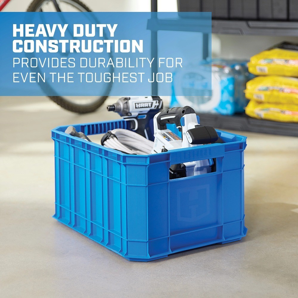 Stackable Plastic Storage Crate 8.5 Gallon Blue Heavy Duty Utility Box Container