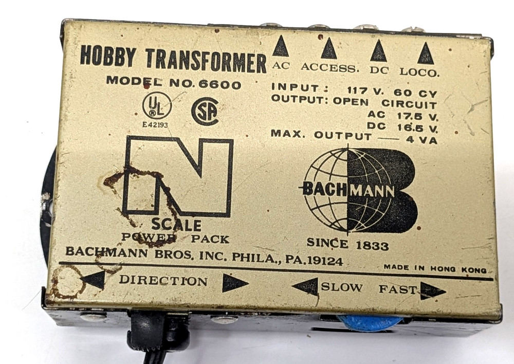 Bachmann Bros N Scale Power Pack Hobby Transformer Model No 6600 Untested