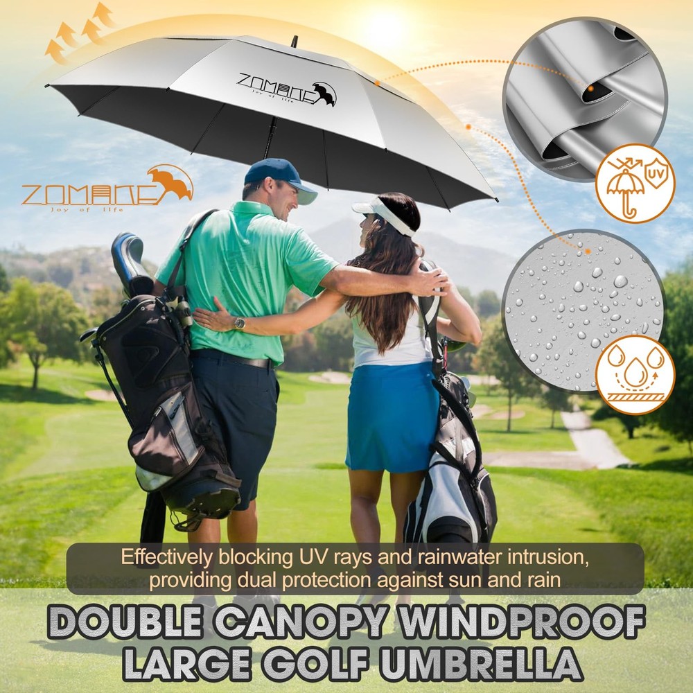 Golf Umbrella 62/68" Automatic Windproof UV Protection Oversize Double Canopy
